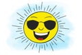 illustration of a laughing cartoon sun with sunglasses