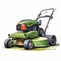 illustration of lawn mower bright breen push mower white background, Generative ai Royalty Free Stock Photo
