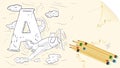 Illustration layout banner of the English alphabet for learning the alphabet letter A airplane on a sheet of paper with colored