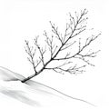 Illustration of Leafless Tree Branch on Snow Covered Ground in Black and White Royalty Free Stock Photo