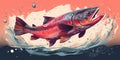 Illustration For leaping salmon in the water,generated with AI.