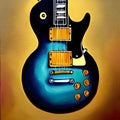 Illustration of a legendary guitar painting in blue and black, on an beige background