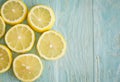 Illustration. Lemons on a wooden blue background.