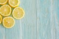 Illustration. Lemons on a wooden blue background.