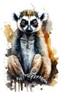 Illustration lemur in watercolor. Animal on a white background, generative AI