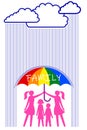 Lesbian family with their children stand under an umbrella Royalty Free Stock Photo