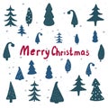 illustration lettering Merry Christmas and holiday elements, forest