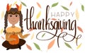 Illustration with lettering for Thanksgiving, Native American girl