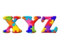 Illustration of the letters XYZ of colorful puzzles on an isolated background