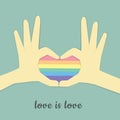 Illustration of LGBT. Love is love. Pride month celebration against violence, descrimination, human rights violation. Equality and