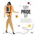 The LGBTQ man celebrations HAPPY PRIDE DAY, LGBT parade. He is transgender, transvestite or homosexual and has got