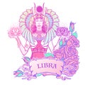 Illustration of libra zodiac sign as a beautiful Egyptian Goddess. Vector . Royalty Free Stock Photo