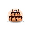 Illustration of a light brown birthday cake with melted jam