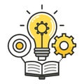 Learning and Development Concept: Light Bulb, Gear, Target, and Book Icon
