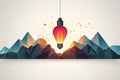 an illustration of a light bulb hanging from a mountain with mountains in the background