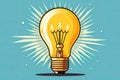 illustration light bulb lit on blue background. Royalty Free Stock Photo