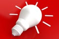 Illustration of a Light bulb with red background isolated, 3D rendering. Idea concept, creativity