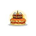 Illustration of a light orange birthday cake with melted jam