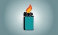 Illustration of a lighter with a burning flame on a light background Royalty Free Stock Photo