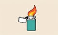 Illustration of a lighter with a burning flame on a light background Royalty Free Stock Photo