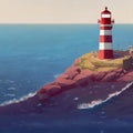 Illustration Of A Lighthouse On The Cliffs In The Sea