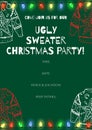 Illustration of lights and come join us for our ugly sweater christmas party