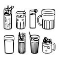 illustration, line art set of glasses with cocktails, alcohol, icons Royalty Free Stock Photo