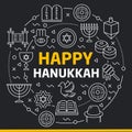 Illustration lines icons happy hanukkah Royalty Free Stock Photo