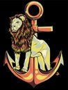 vector illustration of lion with anchor on black background Royalty Free Stock Photo