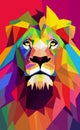 Illustration of lion head on color pop art style. Creative animals art Royalty Free Stock Photo