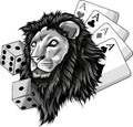 monochromatic lion head with poker aces and dice Royalty Free Stock Photo