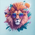 Funny lion head wearing sunlasses with colorful flowers Royalty Free Stock Photo