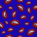 Illustration with lips and braces. Seamless pattern on a blue ba Royalty Free Stock Photo