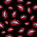 Illustration with lips and braces. Seamless pattern on a black b