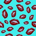 Illustration with lips and braces. Seamless pattern on a sea background. Royalty Free Stock Photo