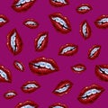 Illustration with lips and braces. Seamless pattern on a vinous