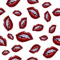 Illustration with lips and braces. Seamless pattern on white background.