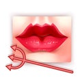Realistic illustration of lips of the devil. Red lips, Vector art isolated on white background. A new trend in cosmetology Royalty Free Stock Photo