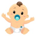 Illustration of Little Baby Boy Sucking a Pacifier