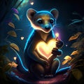 Fossa hugging heart Illustration of a little bear with a candle in his hand. Generative AI animal ai