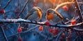 Birds on a frosty branch