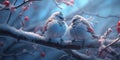 Birds on a frosty branch