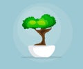 Illustration of little bonsai tree in bowl flat design