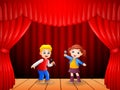 Little boy and girl singing with microphone in his hand Royalty Free Stock Photo