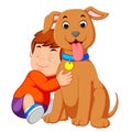 A little boy hugging his dog Royalty Free Stock Photo