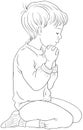 Illustration of a Little Boy Kneeling Down in Prayer with her Hands Folded Coloring Page Royalty Free Stock Photo