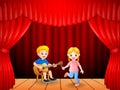 Little boy playing guitar and singing girl dancing Royalty Free Stock Photo