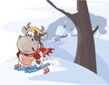 Illustration of a little cow walking ski. Cartoon