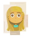 illustration of little cute girl with a sad face, wearing a striped blue shirt, have a beautiful eyes and blonde hair