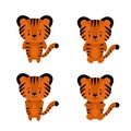 Illustration of a little cute striped tiger cub. Sticker set Royalty Free Stock Photo